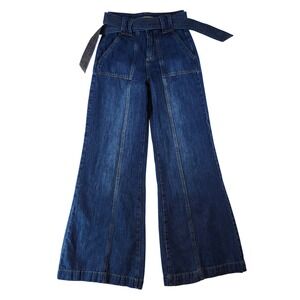 Gianni Bini Wide Leg Jeans Womens 25 Dark Wash Blue Excellent Belted High Rise